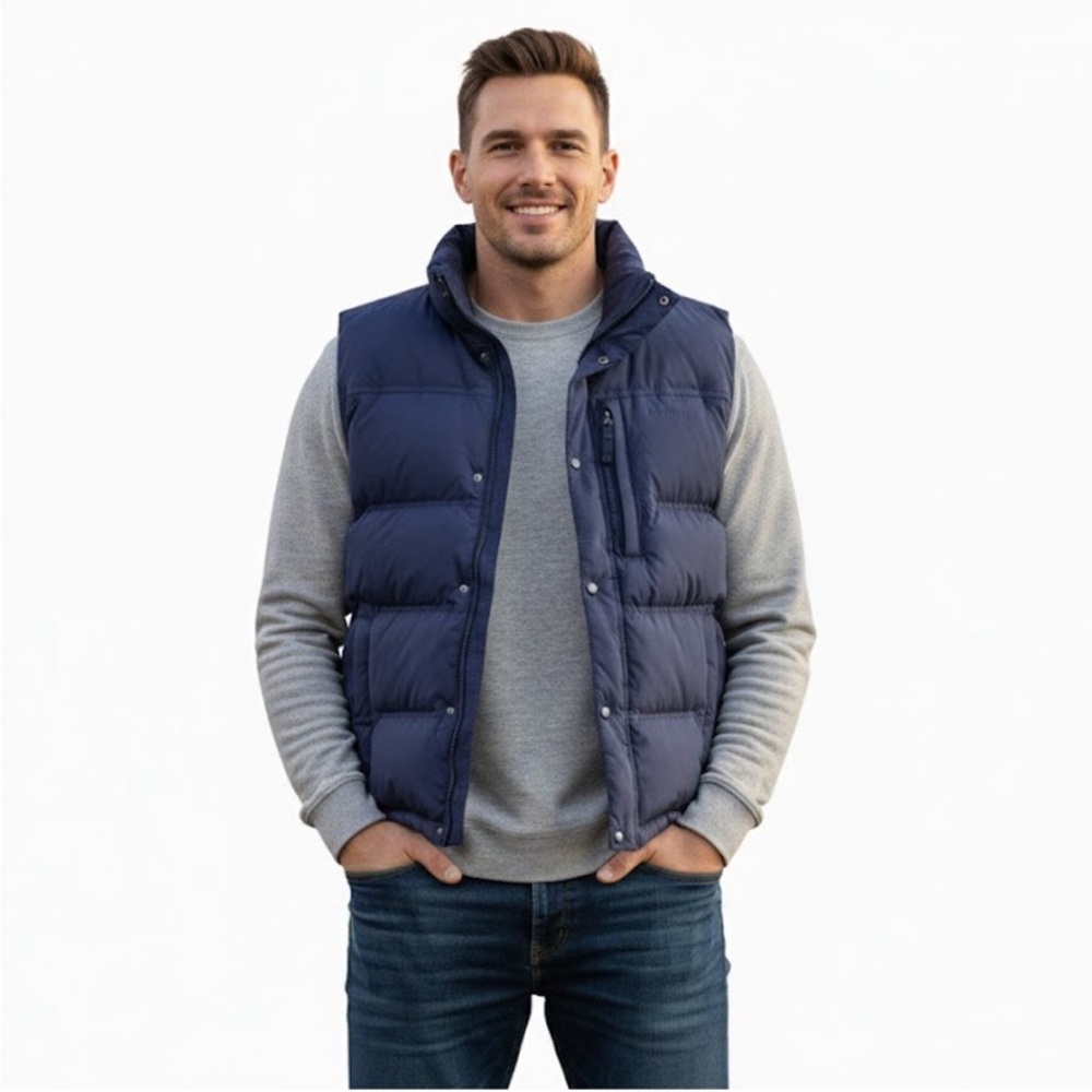 L.L. Bean Men’s SZ XL Navy Blue Goose Down Puffer Vest Outdoors Hiking Camping